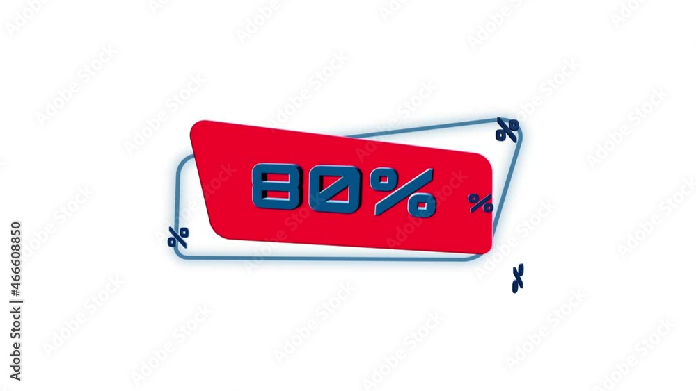 Poster 3d animation letters 80 percent on trendy flat geometric banner. flying and rotating object. 4k vide