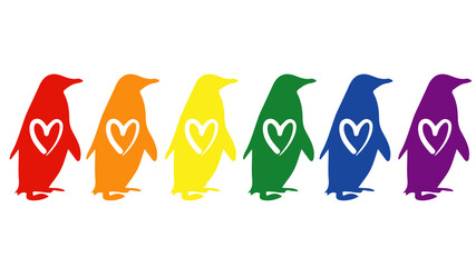 Obraz premium Penguins with heart, lgbt flag