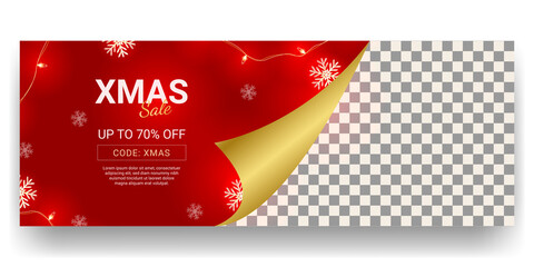 Christmas sale banner with realistic red decoration