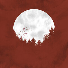 The forest and the birds by moonlight