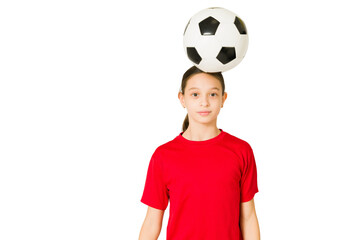Sporty preteen girl enjoying a soccer match