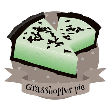 Grasshopper Pie Traditional American Dessert. Colorful Illustration In Cartoon Style.