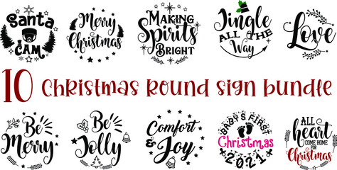 Christmas Round sign bundle. merry Christmas ornaments vector collection quotes and sayings print elements