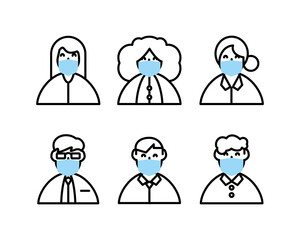 Modern set of people avatar wearing face mask and selfcaring