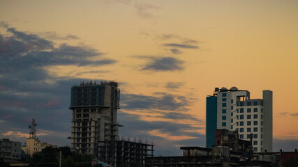 Fototapeta na wymiar Skyline of Chittagong city in the evening.