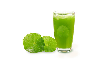 Gotu kola drink ( centella asiatica ) gotu kola juice with leaves on white background.