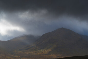 Scottish Highlands, Glencoe Swamp, Scotland Mountains with mist, Winter UK - obrazy, fototapety, plakaty