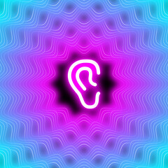 ear symbol tinnitus sound wave neon otorhinolaryngology sign listening concept noise pollution