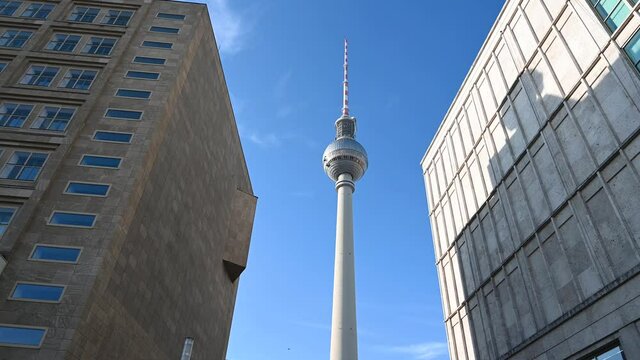 Berlin, Germany. TV tower on Alexander Platz. Popular tourist destination and symbol of city. 