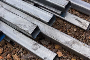 Abstract close up of steel square pipes