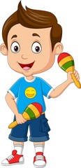 Cartoon little boy playing maracas