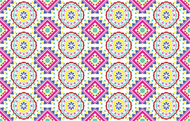 Ikat ethnic pattern design. Aztec fabric carpet mandala ornament boho chevron textile decoration wallpaper. Tribal turkey African Indian traditional embroidery oriental vector illustrations background