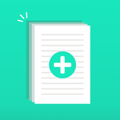 Fototapeta premium Document file with plus icon. Add file. Create new document. Upload paper. Illustration vector