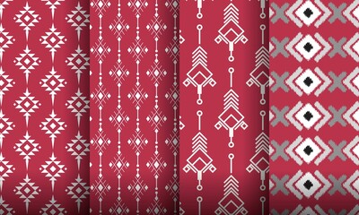 Set of Ethnic Woven Fabric Pattern Red Color Geometric Vector Background Design for Motif Print