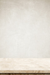 Empty brown cement table over cementwall background, banner, table top, shelf, counter design for product display montage