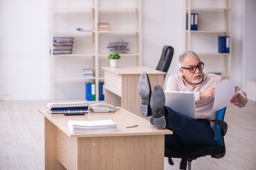 Old male employee working at workplace