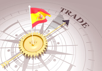 Global business concept. Waved flag of Spain