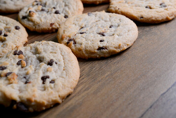 Fresh chocolate chip cookies on counter
