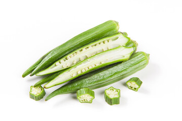 Fresh cut okra isolated on the white backgroud