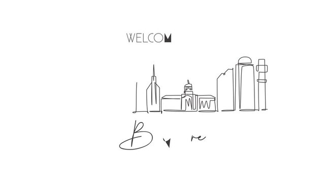 Animated self drawing of one continuous line draw Baltimore city skyline, USA. Beautiful landmark. World landscape tourism travel vacation poster art. Editable full length single line animation.