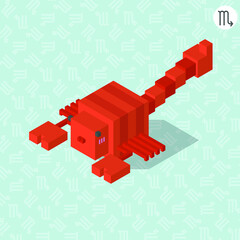 scorpio zodiac cartoon cubic isometric with their sign on color background