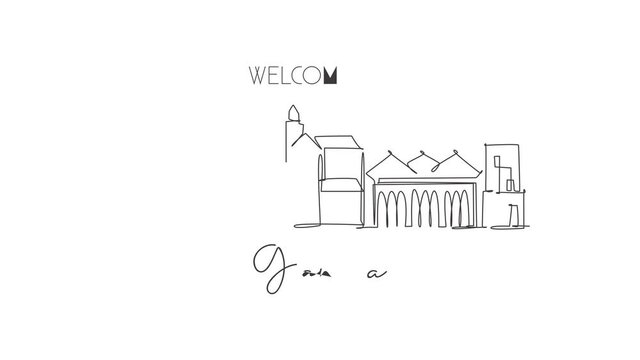 Animated self drawing of continuous line draw Granada city skyline, Spain. Beautiful skyscraper. World landscape tourism travel vacation concept wall decor poster. Full length single line animation.