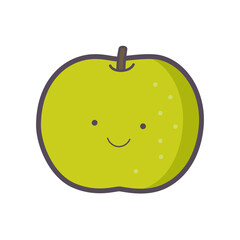 1個のナシの実が微笑む主線のあるカラーイラスト