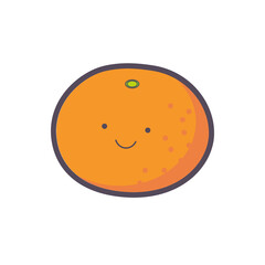 1個のミカンの実が微笑む主線のあるカラーイラスト