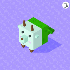 capricorn zodiac cartoon cubic isometric with their sign on color background