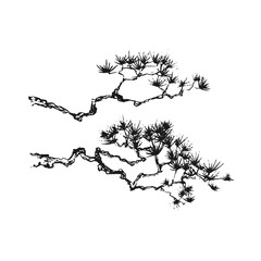 松　墨絵 筆絵 筆 水墨画　ベクター イラスト