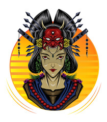 Portrait of Japanese geisha woman with traditional culture.