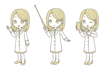 白衣を着た女性のポーズセット