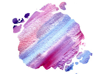 Abstract colorful Watercolor blobs on white background. Hand drawn rainbow colored Drops. Mottled Splash in the paper. Spring and summer colors. Red and pink, blue, violet and purple Watercolour Blots
