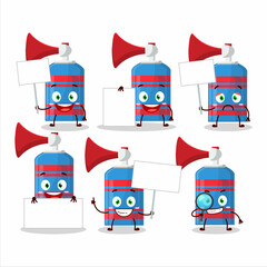 Blue air horn cartoon character bring information board