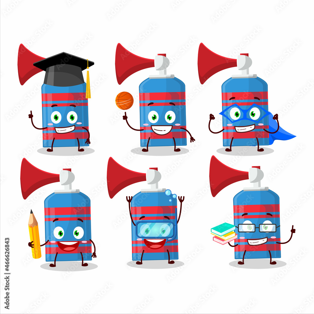 Wall mural School student of blue air horn cartoon character with various expressions