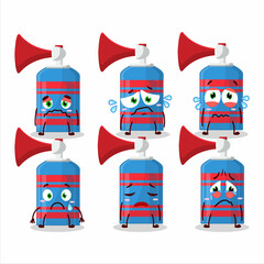 Blue air horn cartoon character with sad expression