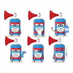 A picture of blue air horn cartoon design style keep staying healthy during a pandemic