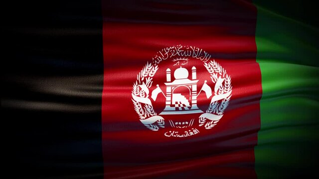 Animation Afghanistan flag is waving seamless loop. Afghanistan flag waving in the wind. Realistic 4K national flag of Afghanistan Closeup.