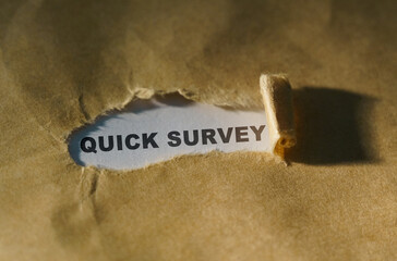 Torn paper in the middle of the sheet, inside on a white background the inscription - QUICK SURVEY