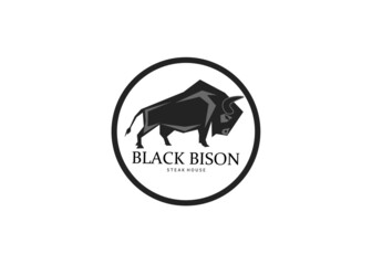 Bison Bull Buffalo Angus Silhouette Steak Vintage Retro Logo design