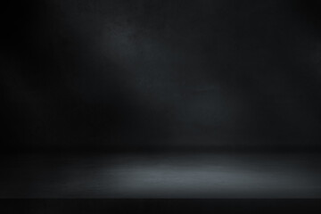 Black concrete floor and wall backgrounds, dark room, use for display products.