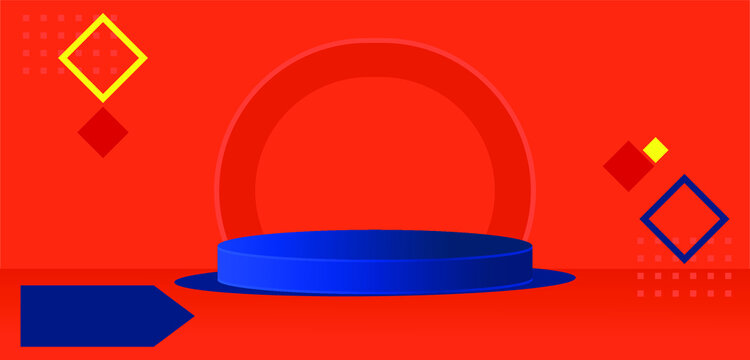 3D rendering of a blue and orange podium for filling text and products. orange orange background. minimalist trend background circle

