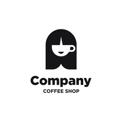lady with cup of coffee for cafe bar restaurant logo