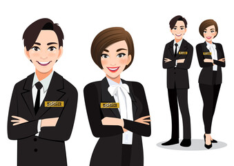 Business Man and Woman standing together. Business Team or Manager Concept Cartoon Character Vector