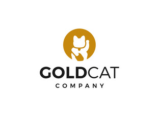 Minimal lucky chinese gold cat logo template