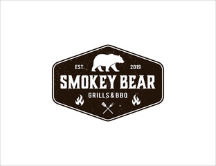 Vintage Barbecue grill logo template with bear mascot