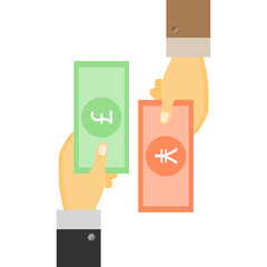 Businessman's Hand holding Banknote of Pounds sterling exchange with Japan yen or yuan of China. money swap, money exchange concept.