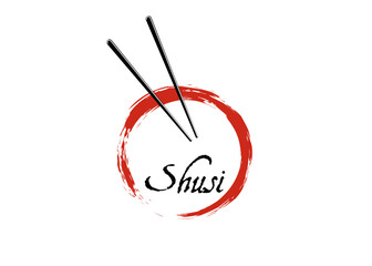 Sushi food logo with two chopsticks