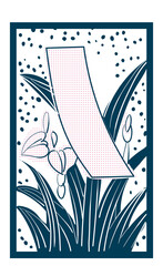 花札のイラスト　ダブルトーン白黒　線画　バラ単枚｜5月杜若に短冊｜日本のカードゲーム
