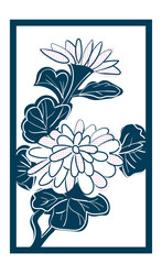 花札のイラスト　ダブルトーン白黒　線画　バラ単枚｜9月菊にカス｜日本のカードゲーム